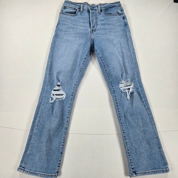 Levi's High Rise Destroyed Distressed Button Fly‎ Wedgie Straight Jeans Size 29 - Picture 1 of 7